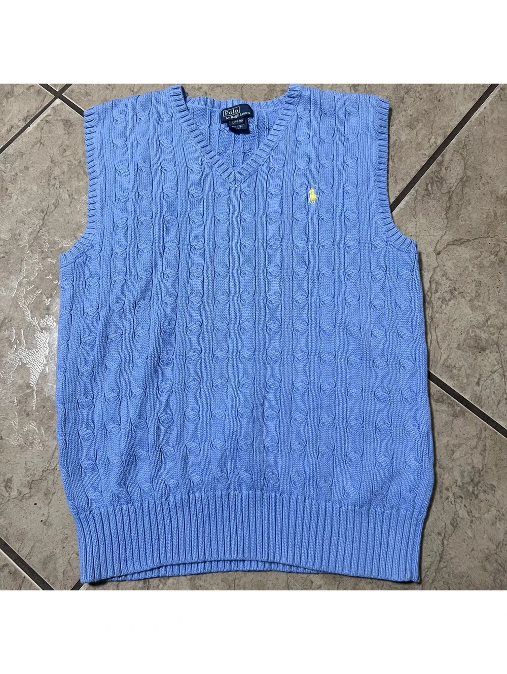 Polo Ralph Lauren Kids Cable Knit Sweater Vest Preppy Light Blue Large14/16 Logo